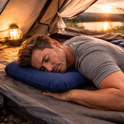 BESTWAY 67121 Navy Blue Velour Inflatable Travel Pillow