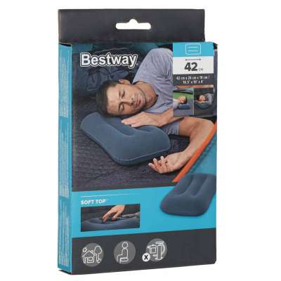 BESTWAY 67121 Navy Blue Velour Inflatable Travel Pillow
