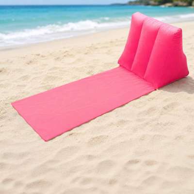 Beach mat with inflatable backrest lounger with cushion pink