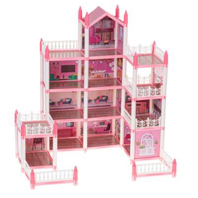 Doll house villa pink DIY 4 levels furniture