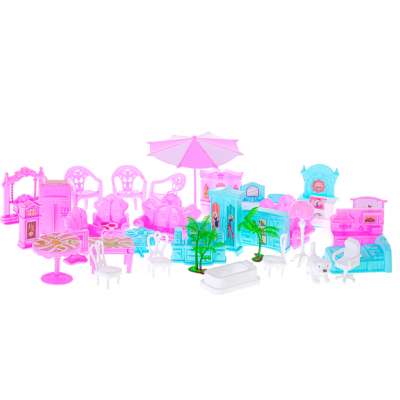 Doll house villa pink DIY 4 levels furniture