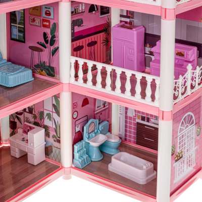Doll house villa pink DIY 4 levels furniture