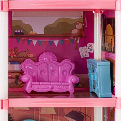 Doll house villa pink DIY 4 levels furniture