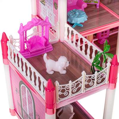 Doll house villa pink DIY 4 levels furniture
