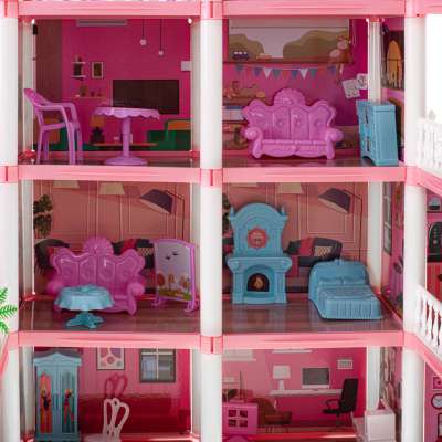 Doll house villa pink DIY 4 levels furniture