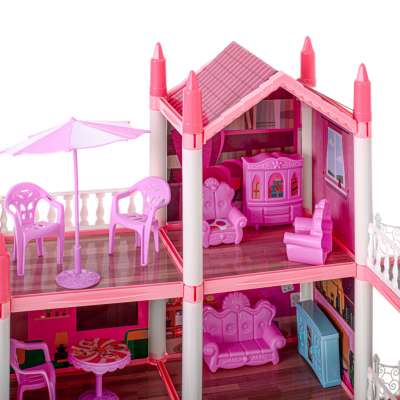 Doll house villa pink DIY 4 levels furniture