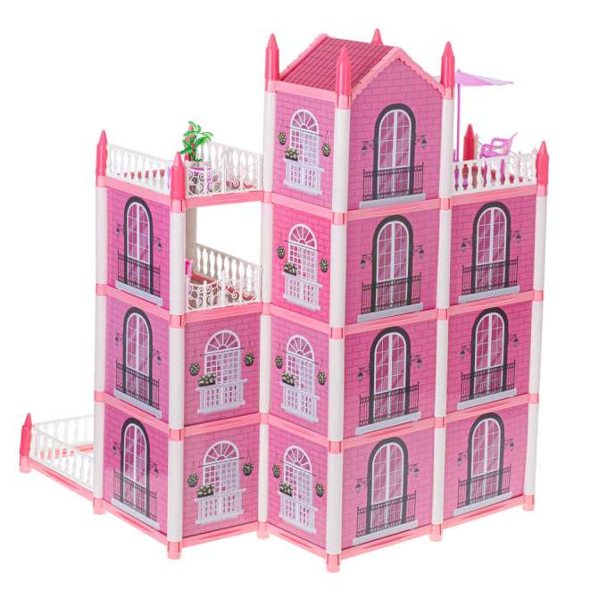 Doll house villa pink DIY 4 levels furniture