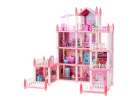 Doll house villa pink DIY 4 levels furniture 12