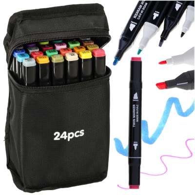 Double-sided alcohol markers in case 24 + base