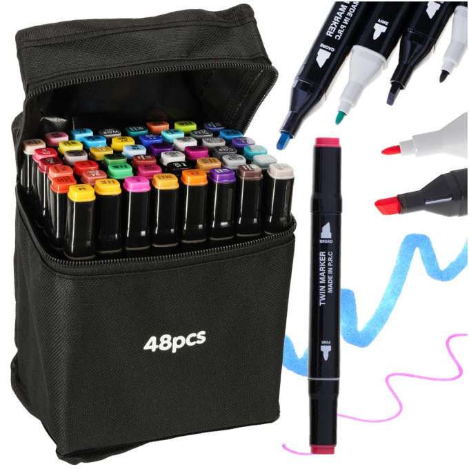 Double-sided alcohol markers in case 48+ base