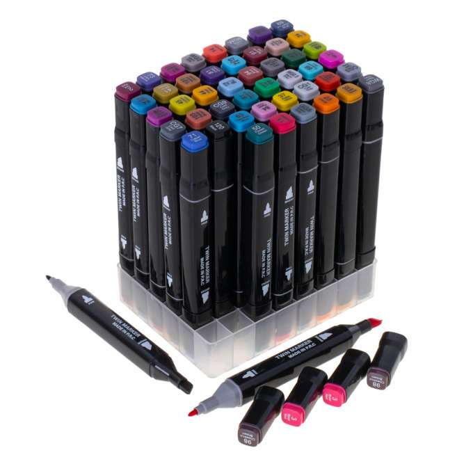 Double-sided alcohol markers in case 48 + stand