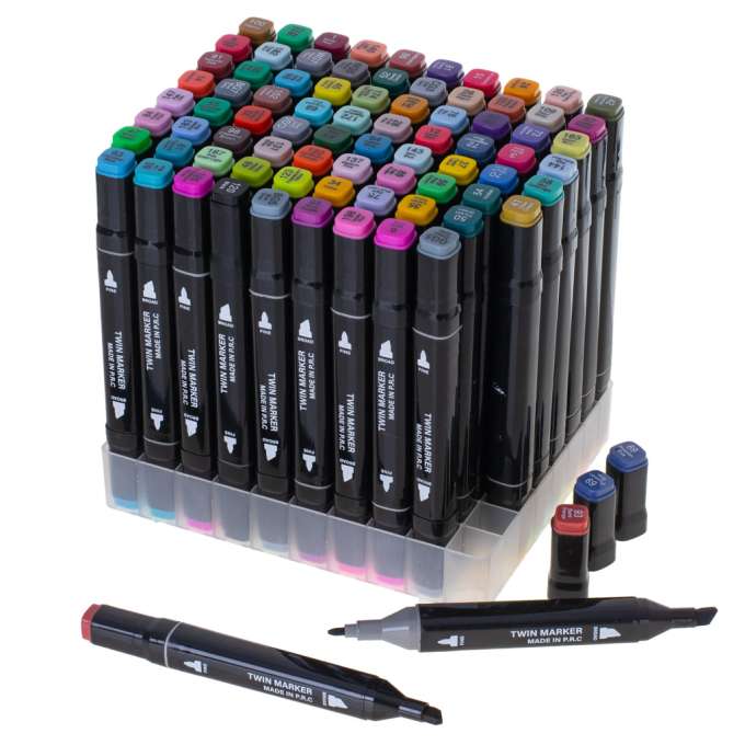 Double-sided alcohol markers in case 80 + stand