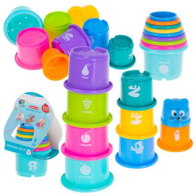 Educational cups tower pyramid numbers and fruits