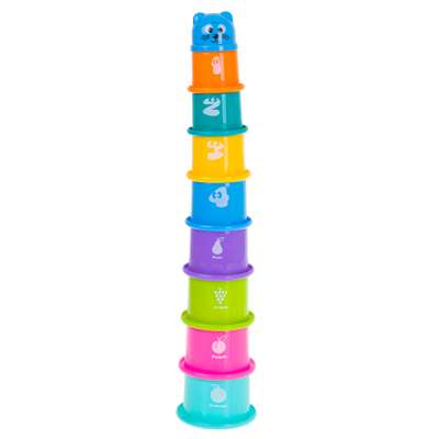 Educational cups tower pyramid numbers and fruits