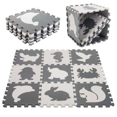 Foam puzzle mat for children 9 el. black-ecru 85cm x 85cm x 1cm