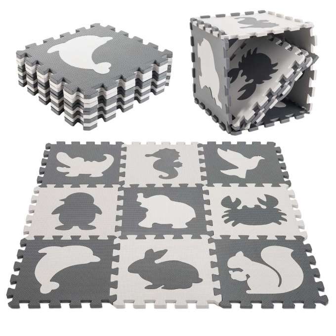 Foam puzzle mat for children 9 el. black-ecru 85cm x 85cm x 1cm