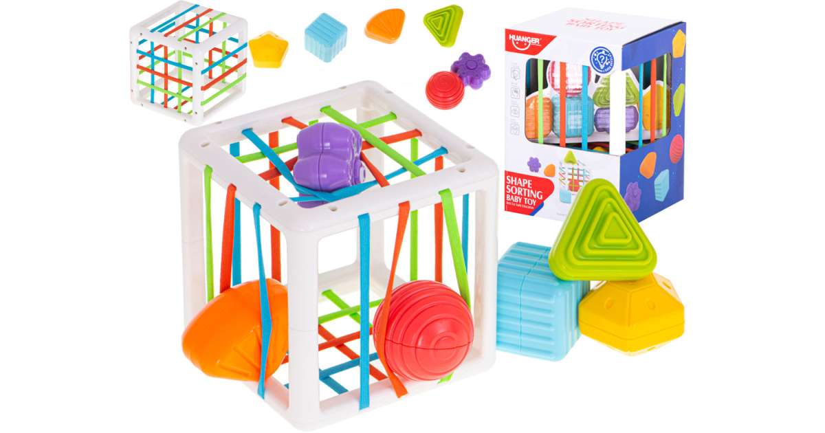Sensory cube, flexible puzzle, shape sorter, plug-in toy, 7 pieces ...