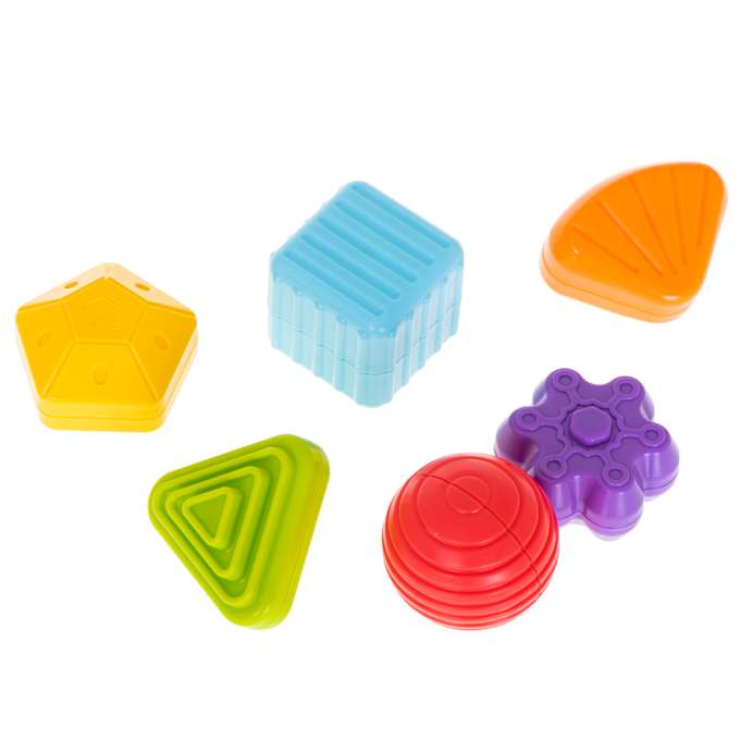 Sensory cube, flexible puzzle, shape sorter, plug-in toy, 7 pieces.