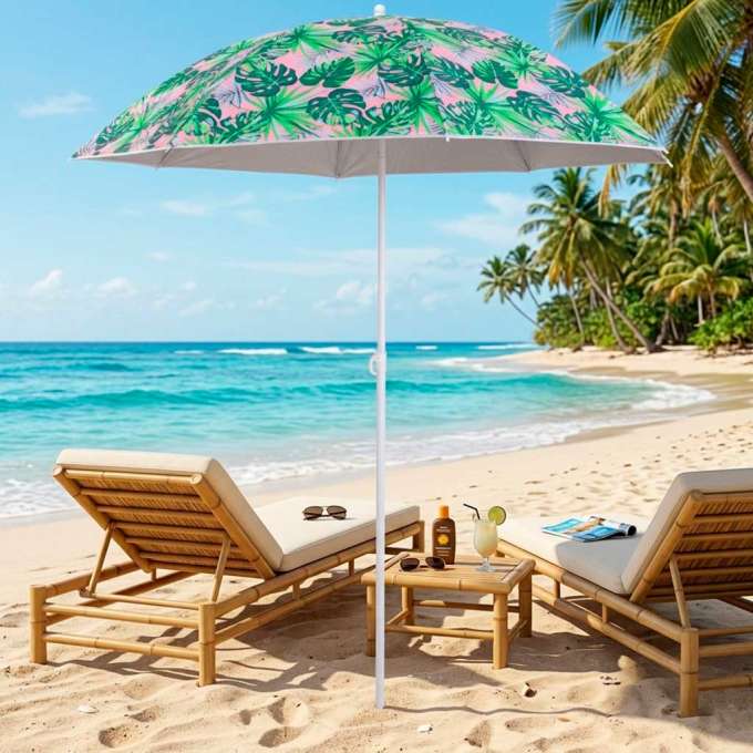 Parasol ogrodowy plażowy regulowany łamany 150cm liście UV