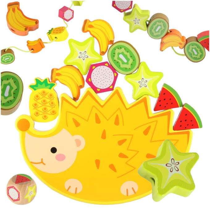 Puzzle game balancing hedgehog fruit threading