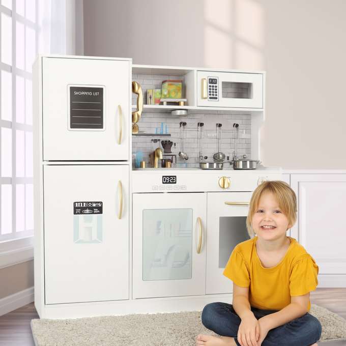 Wooden kitchen for children with refrigerator