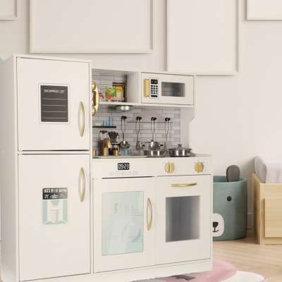 Wooden kitchen for children with refrigerator