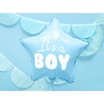 Balon foliowy "It's a boy" na baby shower gwiazda niebieska 48cm