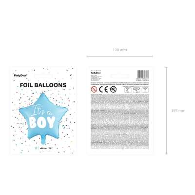 Balon foliowy "It's a boy" na baby shower gwiazda niebieska 48cm