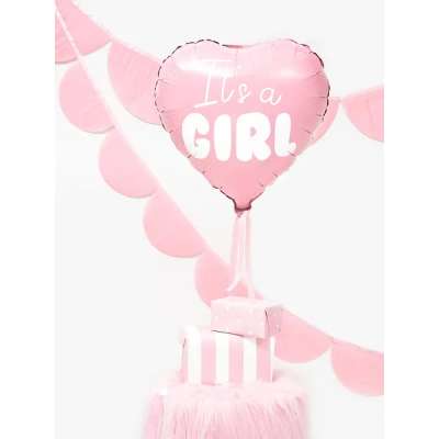 Balon foliowy "It's a girl" na baby shower serce różowe 48cm