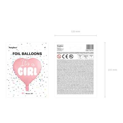 Balon foliowy "It's a girl" na baby shower serce różowe 48cm