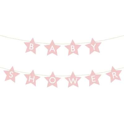 Baner napis na baby shower gwiazdki jasnoróżowe 290cm x 16,5cm