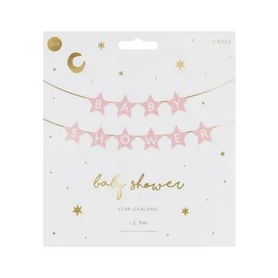 Baner napis na baby shower gwiazdki jasnoróżowe 290cm x 16,5cm