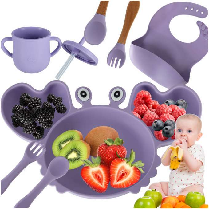 Children's silicone utensils crab set of 9 pieces purple