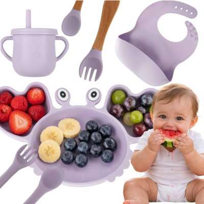Children's silicone utensils crab set of 9 pieces purple