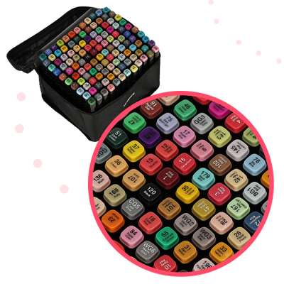 Double-sided alcohol markers in case 120 + stand
