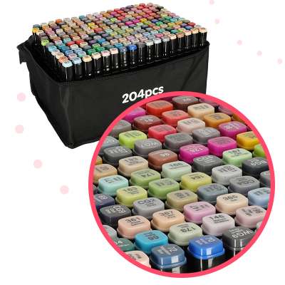 Double-sided alcohol markers in case 204 + stand