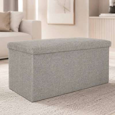 Folding pouffe with storage open to seat footrest gray large 76x38x38cm