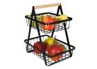 Fruit basket two-tier piled metal wood 3