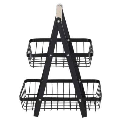 Fruit basket two-tier piled metal wood