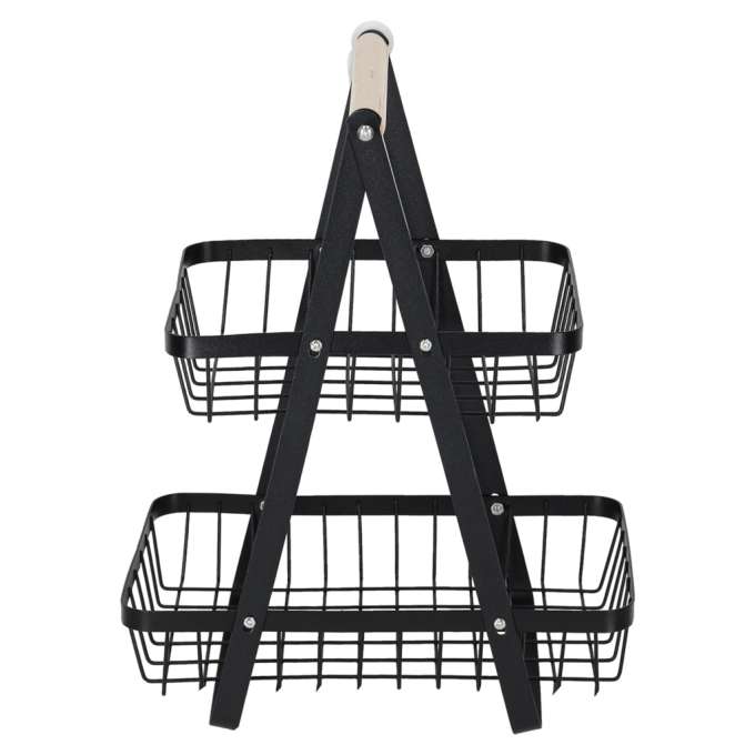Fruit basket two-tier piled metal wood