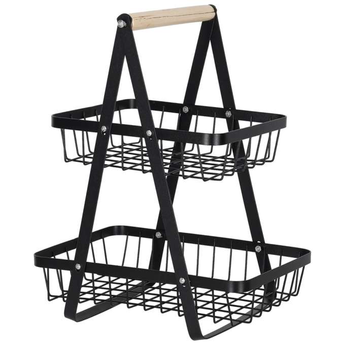 Fruit basket two-tier piled metal wood