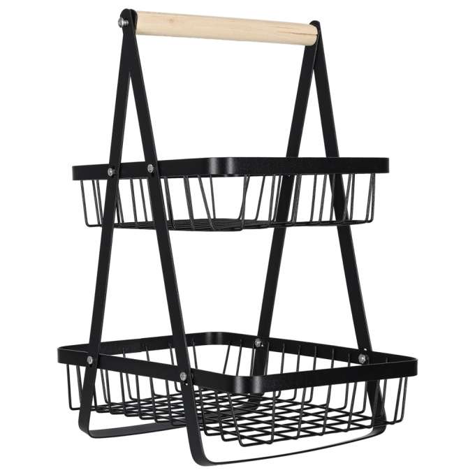 Fruit basket two-tier piled metal wood