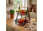 Fruit basket two-tier piled metal wood 14