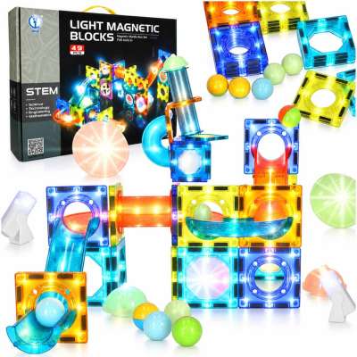 Klocki magnetyczne konstrukcyjne marble tor kulkowy świecący 49 elementów