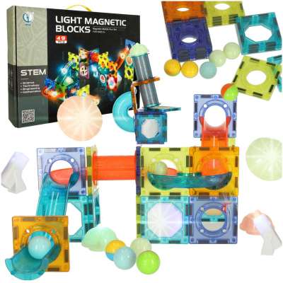 Klocki magnetyczne marble tor kulkowy świecący 49 elementów