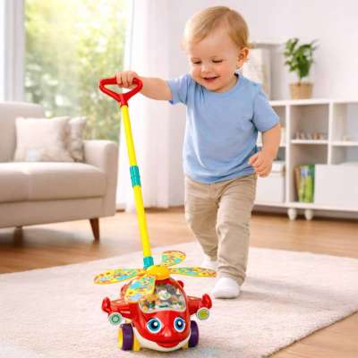 Push and pull along toy helicopter plane with sound