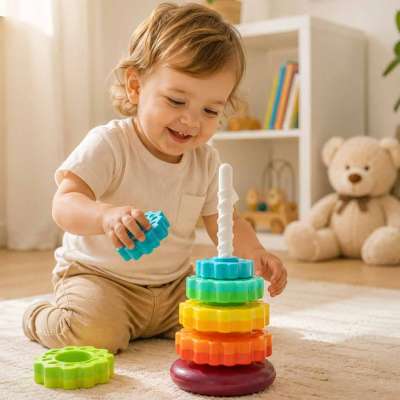 Rainbow tower pyramid pinwheel spiral for stacking
