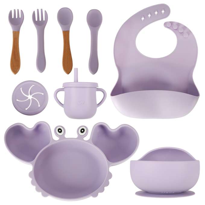 Silicone dishes for kids crab set of 9 items purple