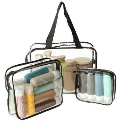 Transparent cosmetic bag travel organizer for airplane 3 pieces