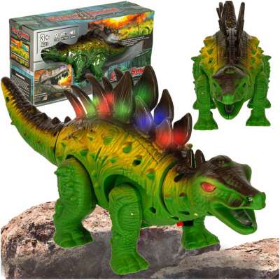 Dinosaur stegosaurus interactive battery toy walks lights roars